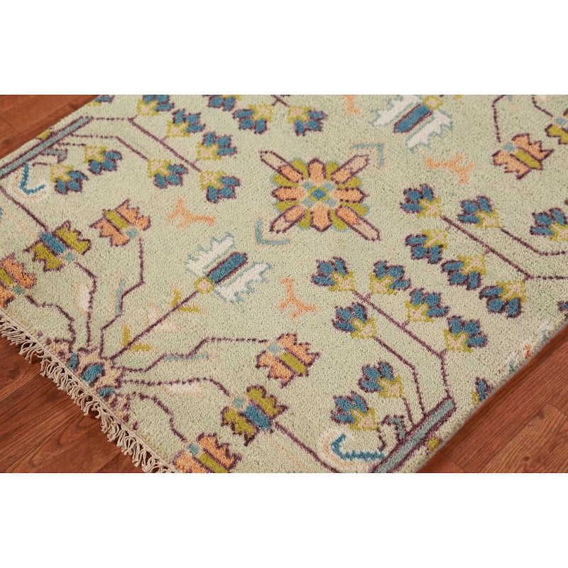 Hand Knotted Oriental 100% Wool Carpet Transitional Tribal Green Oushak Runner Rug - 8' 2'' X 2' 7''