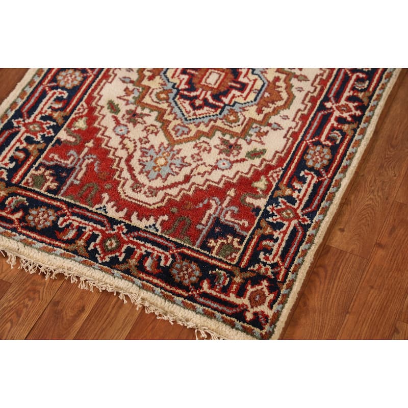 Ivory Heriz Serapi Indian Runner Rug Handmade Wool Carpet - 2'6" x 8'0"