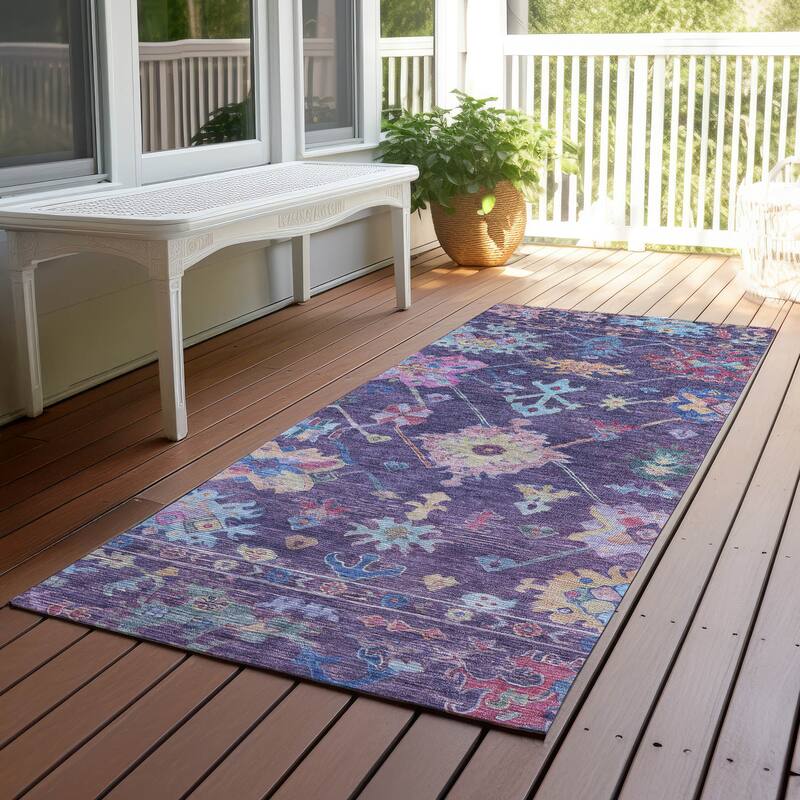 Machine Washable Indoor/ Outdoor Boho Traditional Chantille Rug - 2'3" x 7'6" - Eggplant