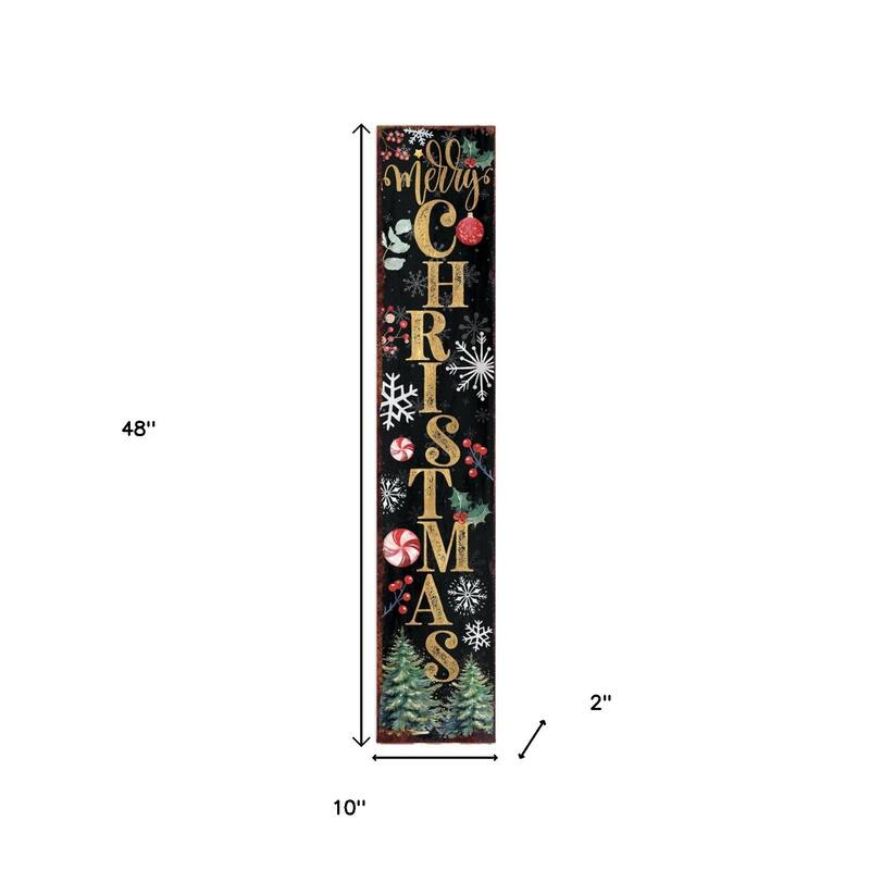 HomeRoots 48" Black Gold Green And Red Solid Wood Merry Christmas Porch Sign
