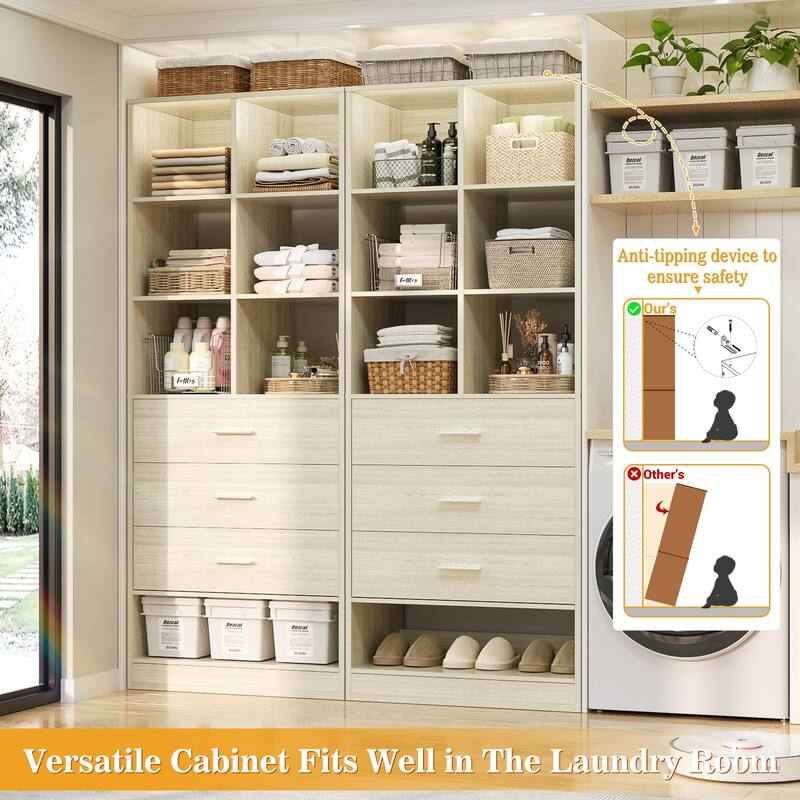 Qvella 23.6'' W Closet System with 3 Wooden Drawers and Partition Storage,Modular Closet Organizer for Walk-in/Reach-in Closet