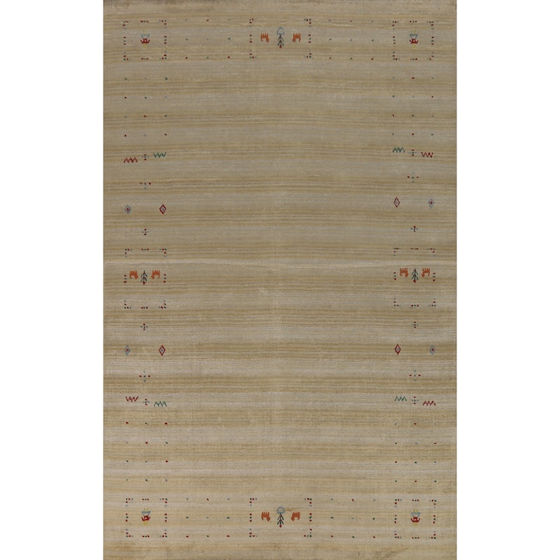 Hand Knotted Oriental 100% Wool Carpet Tribal Animal Pictorial Yellow & Gold Gabbeh Area Rug - 8' 1'' X 5' 0''