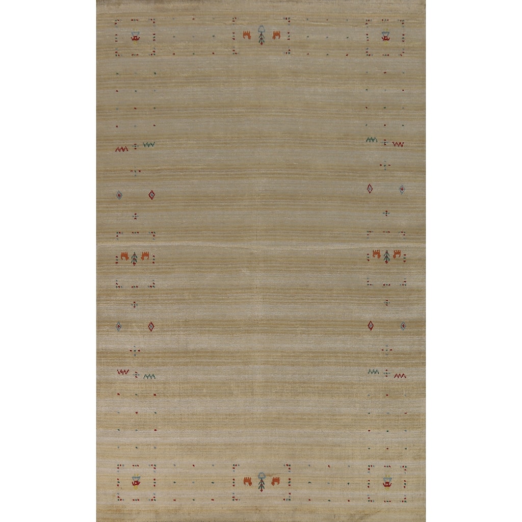 Hand Knotted Oriental 100% Wool Carpet Tribal Animal Pictorial Yellow & Gold Gabbeh Area Rug - 8' 1'' X 5' 0''