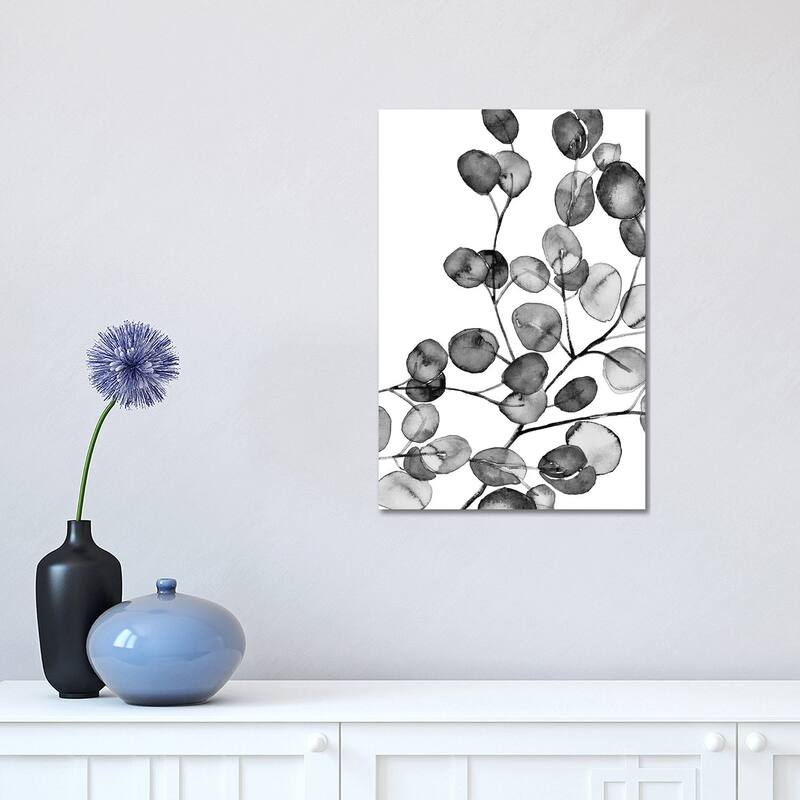 iCanvas "Eucalyptus Watercolor Black And White" by Monika Strigel Canvas Print - 18x12x1.5