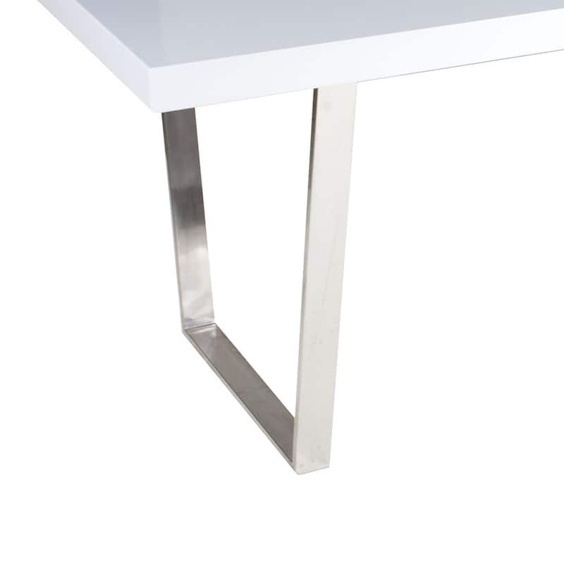 Ien 71 Inch Dining Table, Rectangular Top, Open Metal Panel, White Lacquer