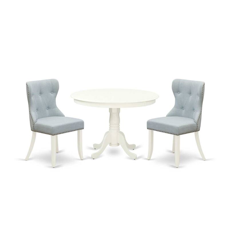 3-Piece Linen White Finish Solid Wood Top - Dining Room Set - Seats 4