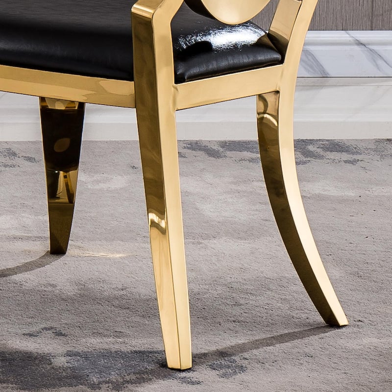 Set of 2 Leatherette Dining Chair with Oval Backrest and Steel Legs