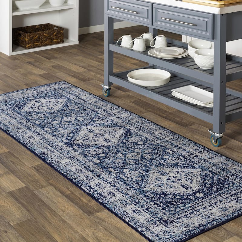 Livabliss Monte Carlo Updated Traditional Medallion Area Rug - Navy - 2' 7" x 12'