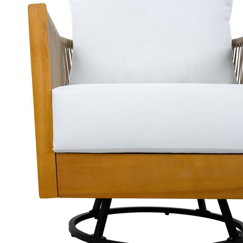 Outdoor Acacia Wood Rope Swivel Lounge Chair with Cushion and Concrete-Acacia Side Table