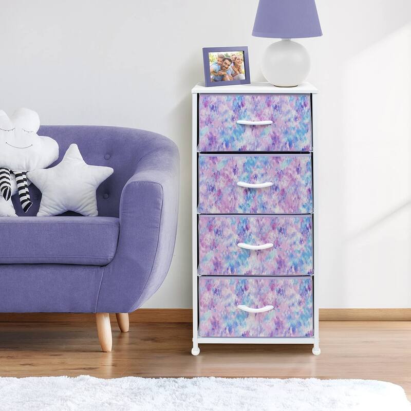 4 Drawer Bedside Nightstand Chest Tower Bedroom Dresser, Pastel Colors