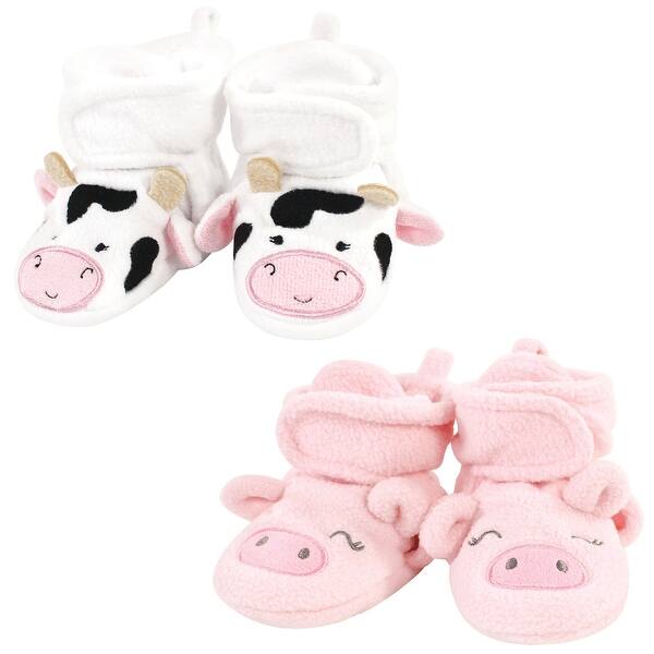 slide 1 of 1, Hudson Baby Infant Girl Cozy Fleece Booties, Cow Pig Cow Pig - 0-6 Months