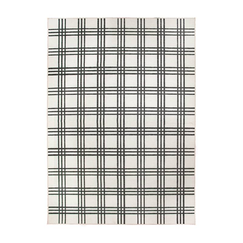 My Magic Carpet Machine Washable Area Rug Plaid Black And Cream