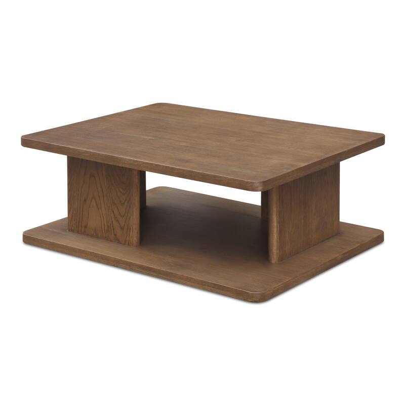 NADAAL STUDIOS Thalor Coffee Table, Large Rectangular Solid Oak Edge, Bullnose Vertical Support, Dark Brown