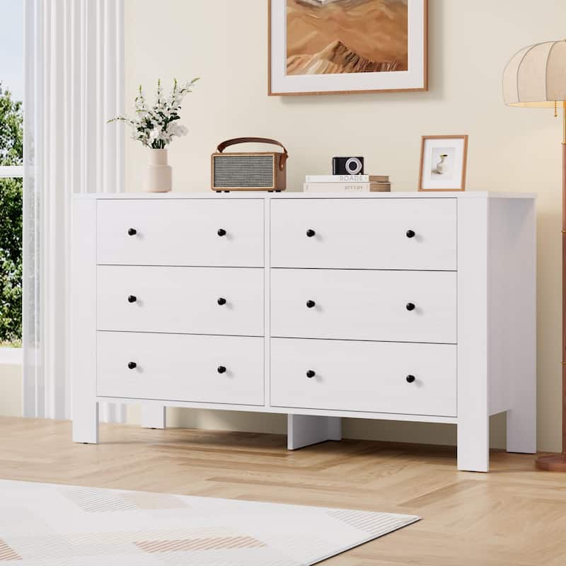 6 Drawer Dresser for Bedroom, Modern Wooden Storage Chest with Drawers - White