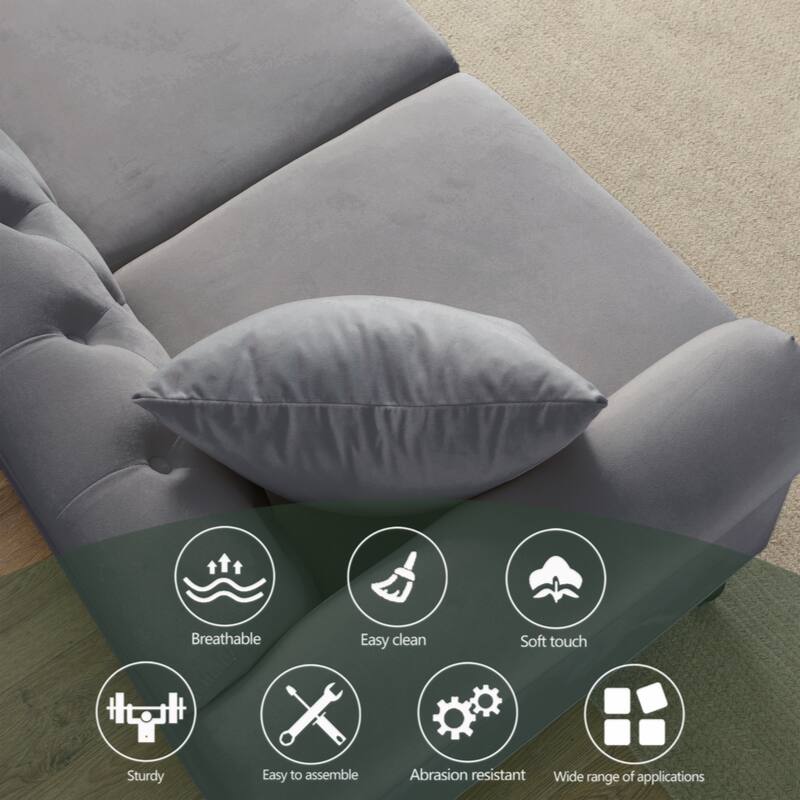 79" Chesterfield Sofa Grey Velvet for Living Room, 3 Seater Sofa Tufted Couch with Rolled Arms and Nailhead