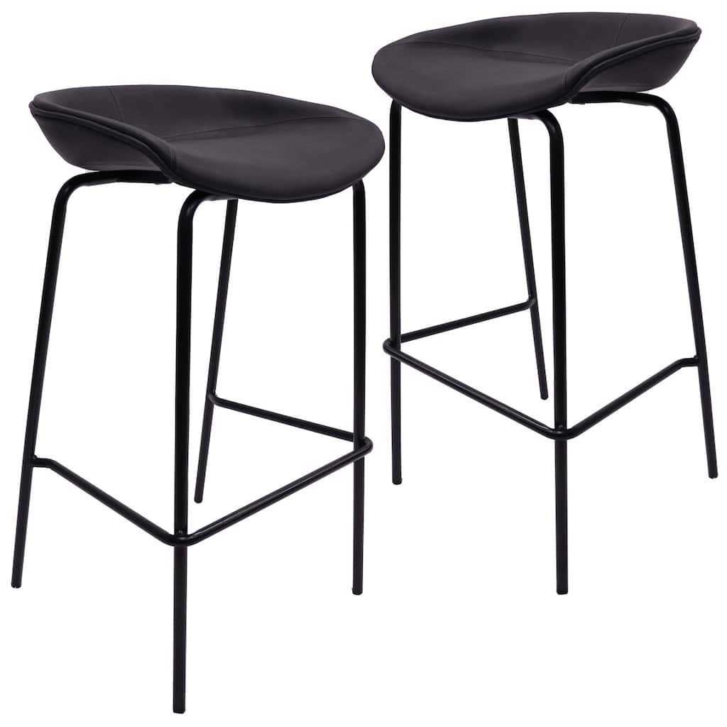 Leather Barstool with Powder-Coated Iron Frame Set of 2 Servos Series