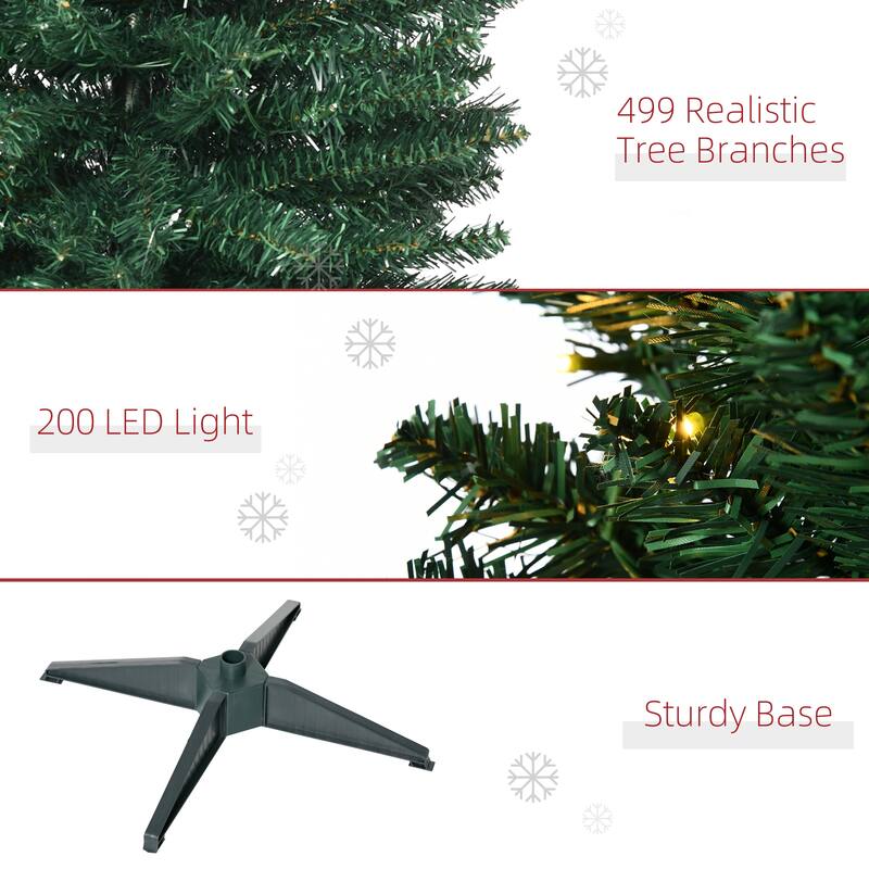 HOMCOM 7ft Tall Pre-Lit Slim Noble Fir Artificial Christmas Tree with Realistic Branches, 200 Warm White LED Lights, Green