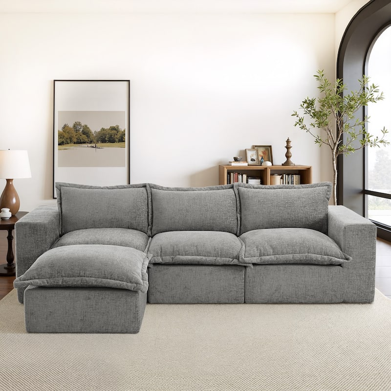 Comfy Cloud Couch Plush Modular Sectional Sofa For Living Room - Grey/4 piece - Reversible