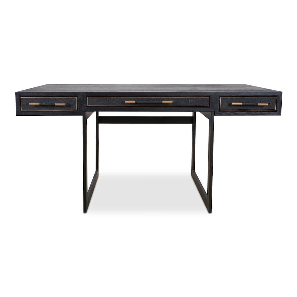 NADAAL STUDIOS Vaughn Desk, Solid Oak Frame, Vegan Shagreen Upholstery, Black