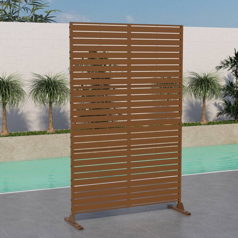 Outdoor Pattern Privacy Metal Screen Patio Garden Fence Panel - Brown - 014-Horizontal Stripe