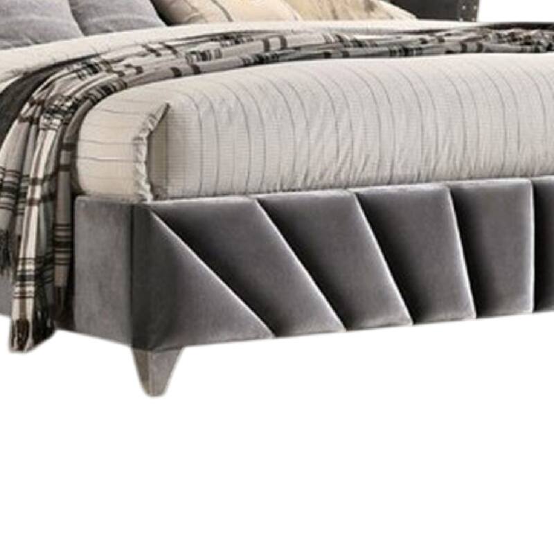 Ino Queen Size Bed w Wingback Headboard, Gray Fabric Upholstery