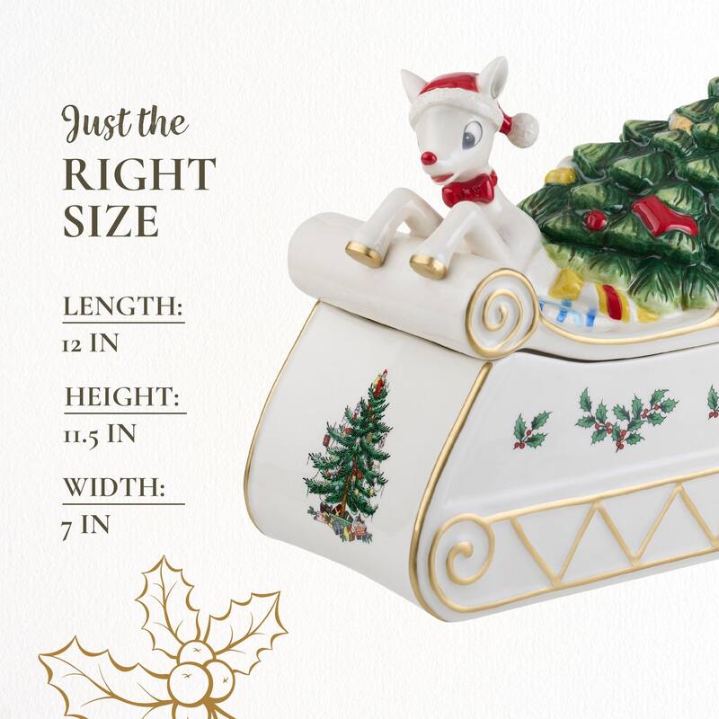 Spode Christmas Tree Rudolph Cookie Jar - 12" L x 7" W x 11.5" H