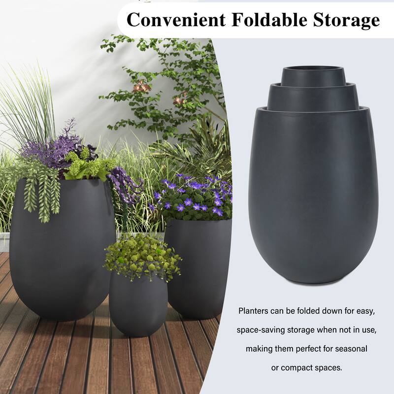 Lightweight Round MGO Outdoor Planter Set-3 Sizes (15.6"/10.74"/7.3"),Large Outdoor Indoor Flower Pots with Drainage Hole