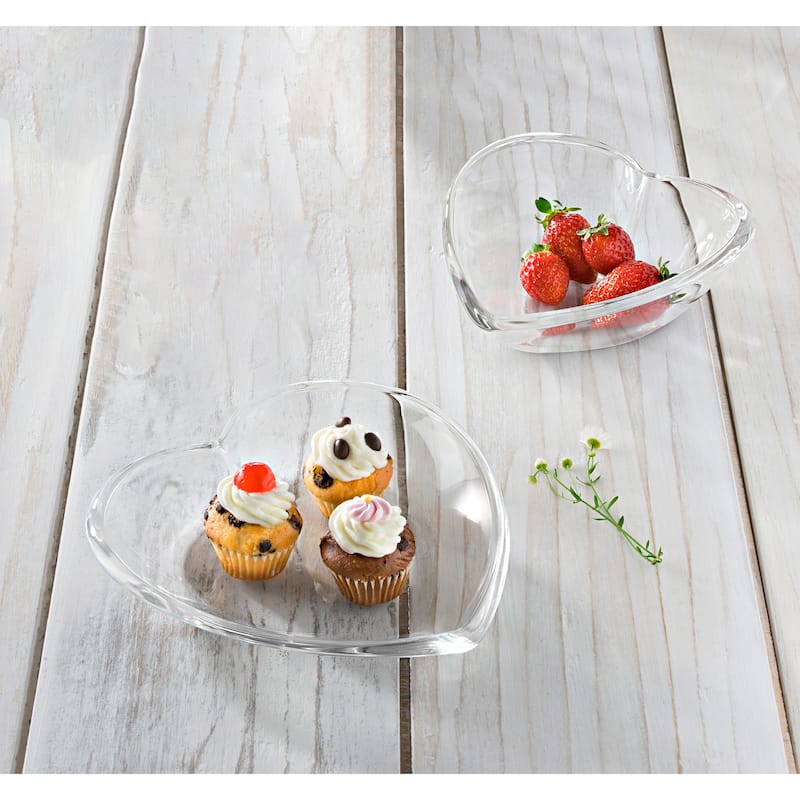 Glass Tray - Shallow Bowl - Heart Shaped For Fruits - 10" Width - 10" Width