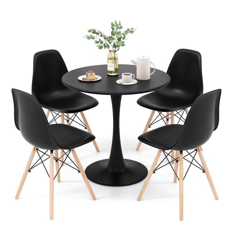 Gymax 5PCS Dining Set Modern Round Dining Table 4 Chairs for Small - Black