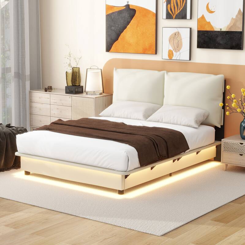 Floating Bed Frame Low Profile Bed Upholstered Platform Bed