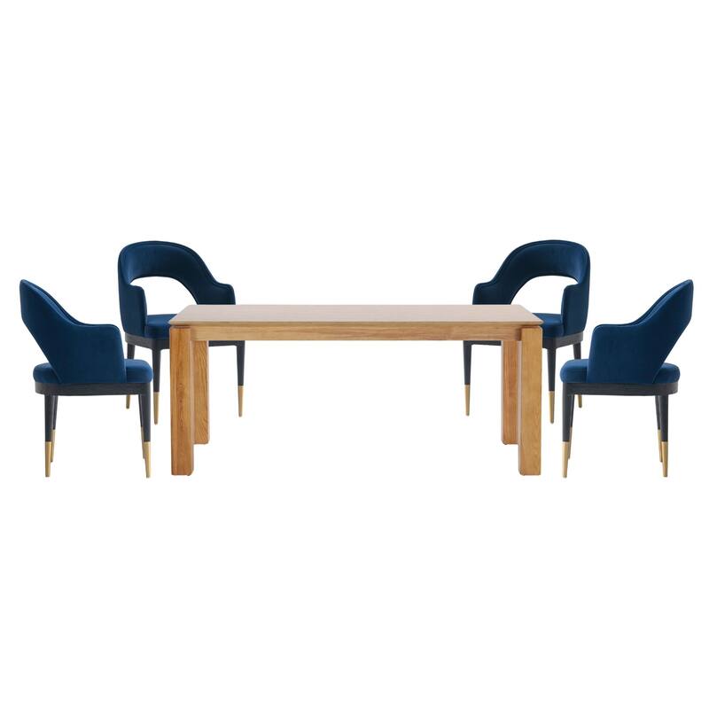 Manhattan Comfort Rockaway Modern 70.86 Solid Wood Dining Set - Natural Blue - Set of 5
