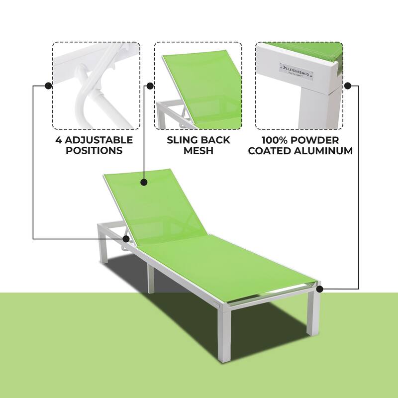 Aluminum Beach Pool Sun Lounge Chair Sling Mesh Fabric Reclining Stackable Lounger Chair