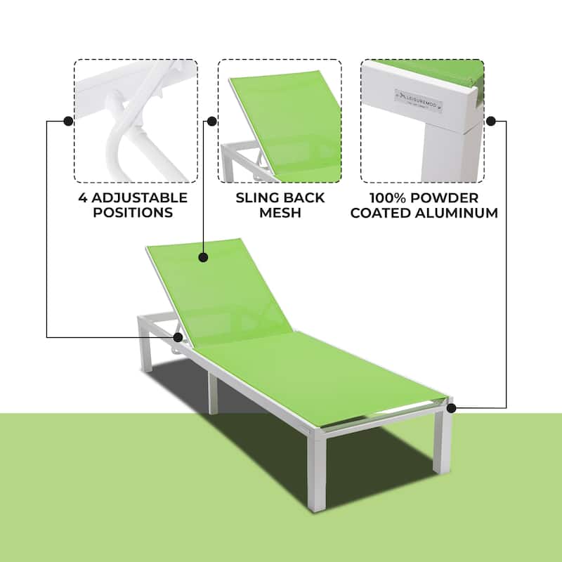 Aluminum Beach Pool Sun Lounge Chair Sling Mesh Fabric Reclining Stackable Lounger Chair (Set of 2)