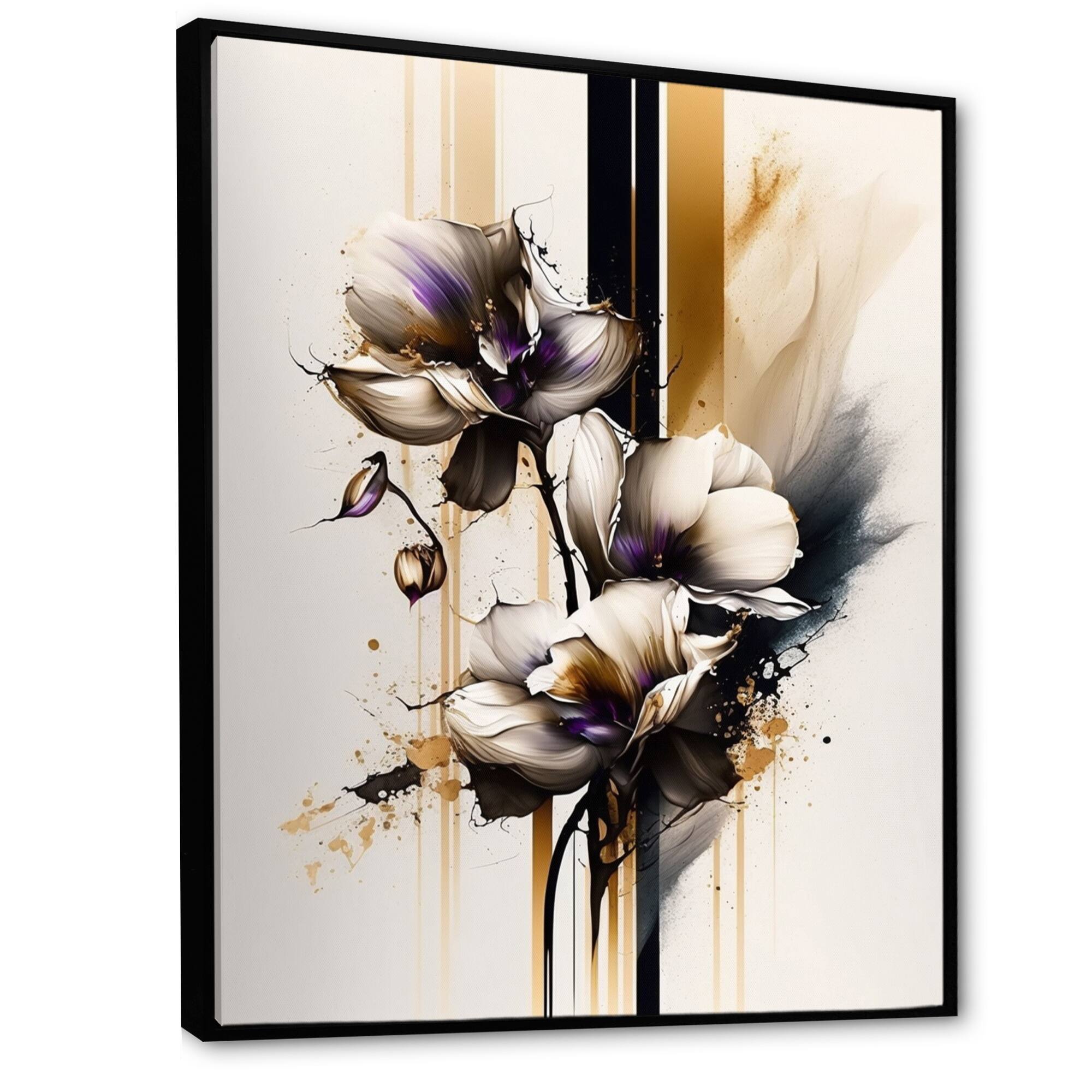 Designart "White Orchid Flower On Golden Beige Paint II" Floral & Botanical Framed Canvas Art