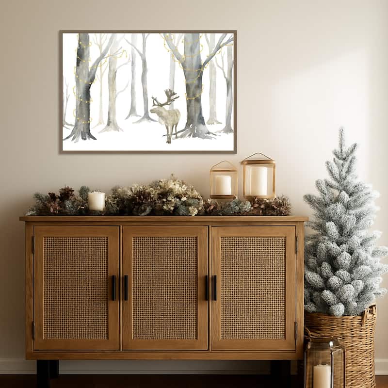 Christmas Forest landscape by Tara Reed Framed Canvas Wall Art Print - Sylvie Dark Gold
