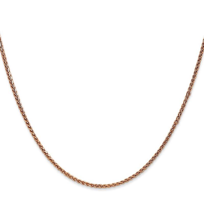 Curata 14k Rose Gold Solid 7" 1.40mm Wheat Chain Bracelet 7 Inch