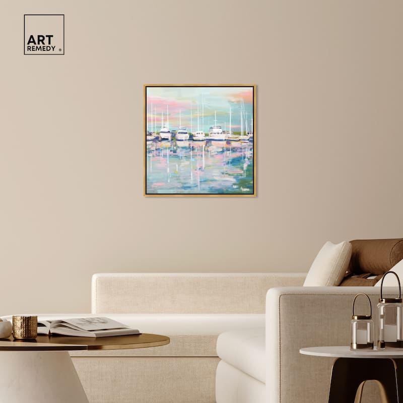 Art Remedy Coastal Dock Framed Sailing 1 Piece Canvas Wall Art