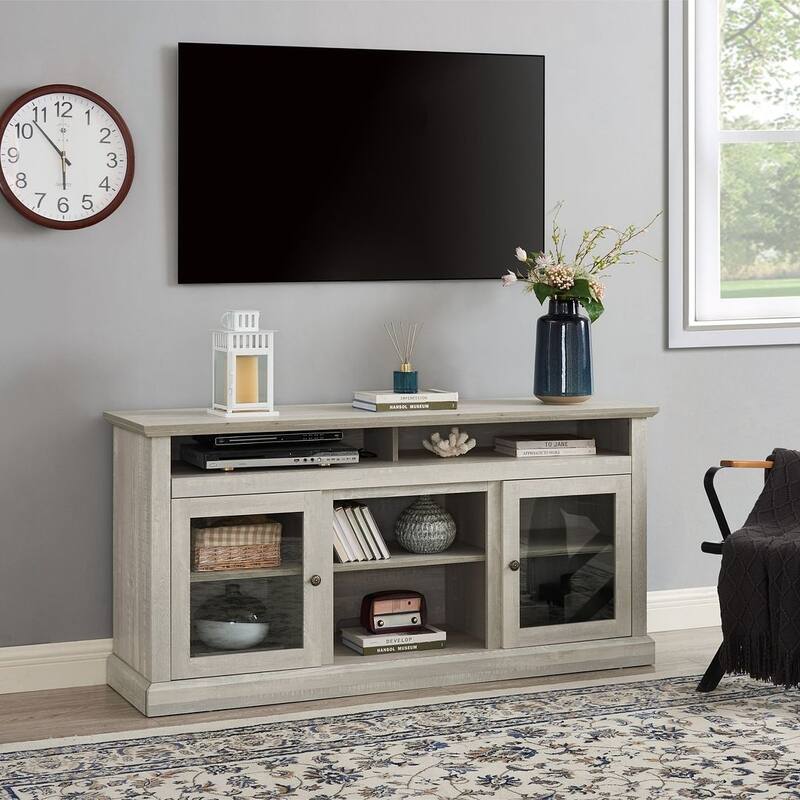 60'' American Traditional Style Contemporary TV Media Stand with Fireplace Insert