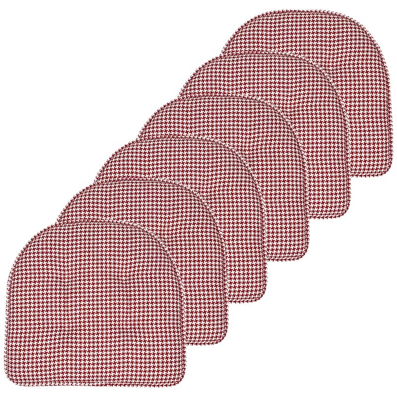 Houndstooth U-Shaped 16" x 17" Memory Foam Chair Pad - Set of 6 - Red