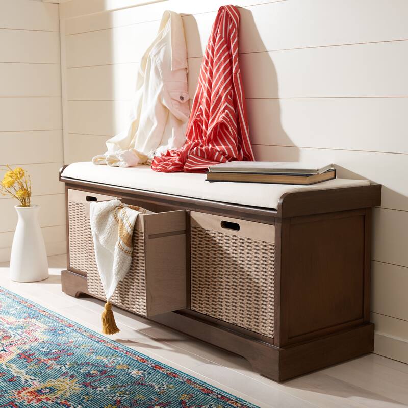 SAFAVIEH Fiorello 3-Drawer with Cushion Storage Bench - 47.3" W x 15" L x 19" H - 47Wx15Dx19H