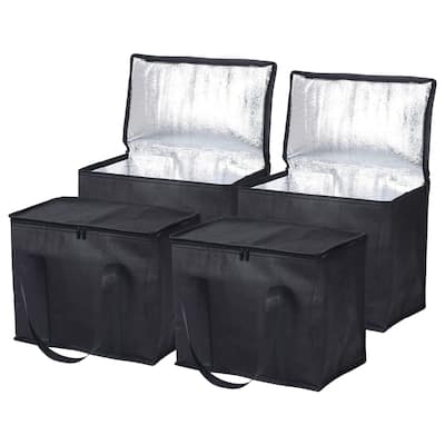 4Pcs Insulated Reusable Grocery Bag Food Delivery Bag with Zipper 16x10x13" - Black