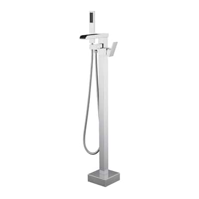 Bathroom Freestanding Waterfall Tub filler Matte Black Floor Mount Faucet with Hand Shower