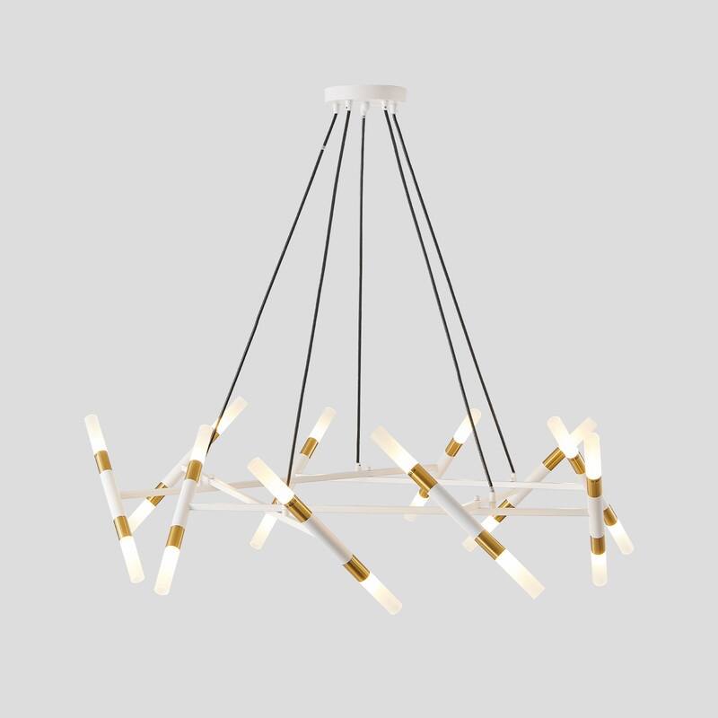 Modern Chandelier Light Fixture, Branch Design with Frosted Tubes, Black Cords, Adjustable Height Pendant Light for Dining Room