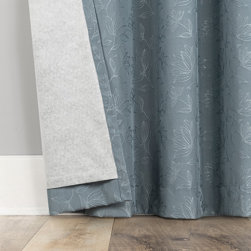 Sun Zero Bronte Floral Jacquard Total Blackout Rod Pocket 1-Piece Curtain Panel, Single Panel