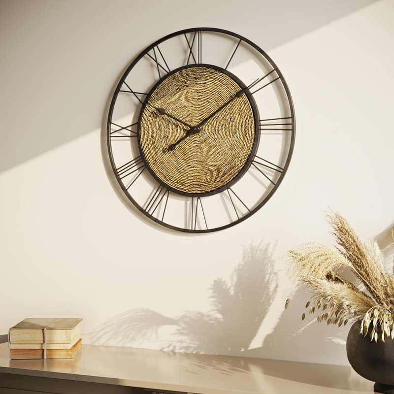 Aveline Rattan Center Round Wall Clock - 24"H x 24"W x 1.5"D
