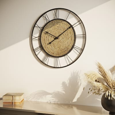Aveline Rattan Center Round Wall Clock - 24"H x 24"W x 1.5"D