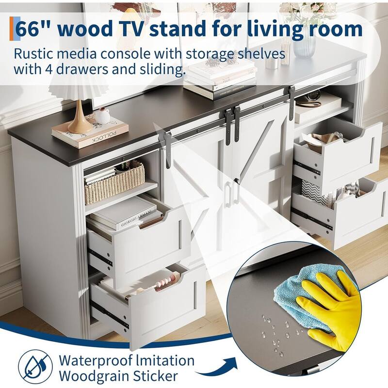 TV Stand, with 4 Drawers and Adjustable Shelf