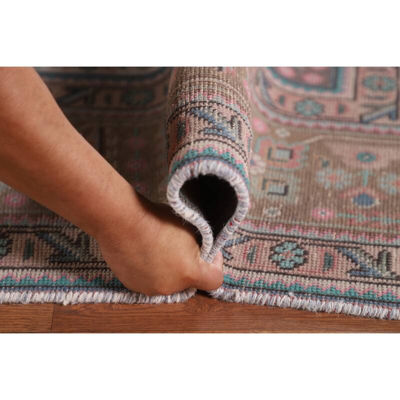 Pink Geometric Tabriz Persian Vintage Area Rug Handmade Wool Carpet - 7'10" x 11'0"