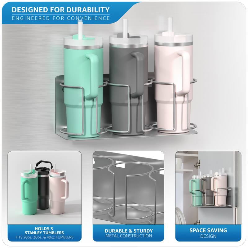 Sorbus Magnetic Stanley Cup Holder for 3 Cups, Set of 2 Water Bottle Organizer with Magnet Mount, Adhesive Tape, Screws