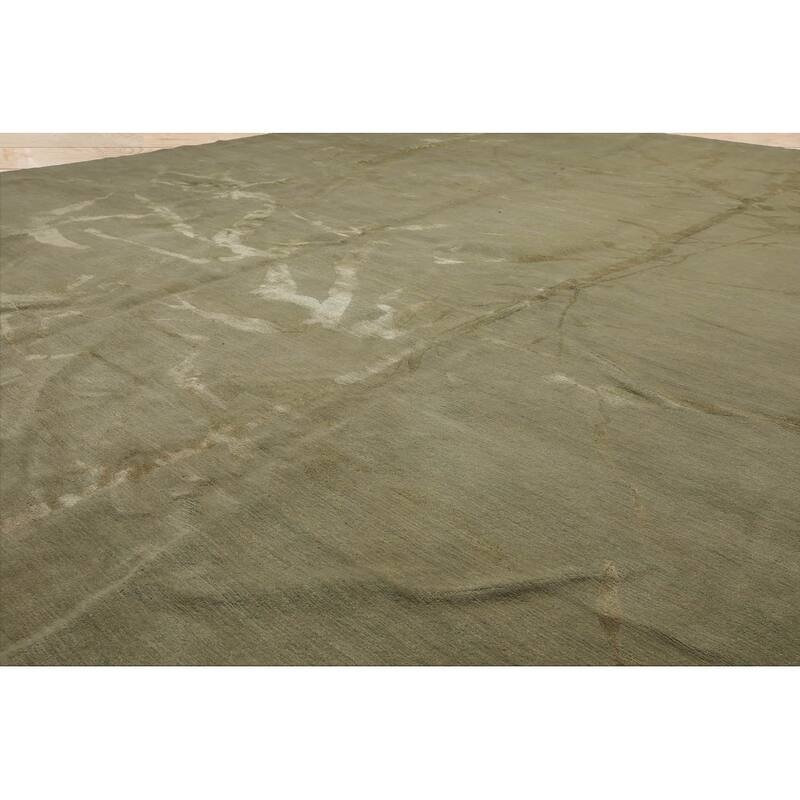 Hand Knotted Modern Moss Tibetan Wool Modern Oriental Area Rug - 9' x 12'